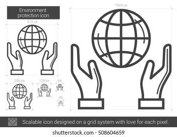 Icono de línea vectorial de protección del entorno aislado en fondo blanco. Icono de línea de protección del medio ambiente para infografía, sitio web o aplicación. Icono escalable diseñado en un sistema de cuadrícula.