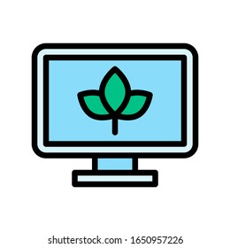 environment related leafs or flower on computer screen vector with editable stroke