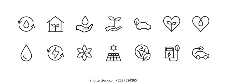 environment related line icons. Vector linear object set. 48x48 Pixel Perfect with editable stroke