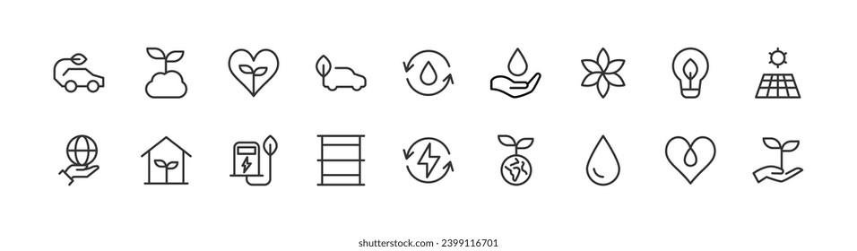 environment related line icons. Vector linear object set. 48x48 Pixel Perfect with editable stroke