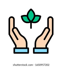 environment related save leafs or flower with hand vector with editable stroke