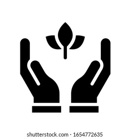 environment related save leafs or flower with hand vector in solid design