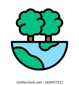 environment related tree on eart globe vector with editable stroke