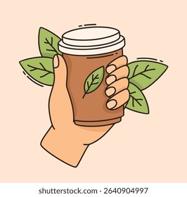 Environment saving concept. Eco glass in hand. Flat vector illustration.