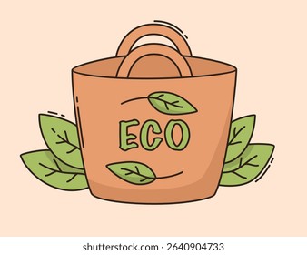 Environment saving concept. Eco grocery bag. Flat vector illustration.