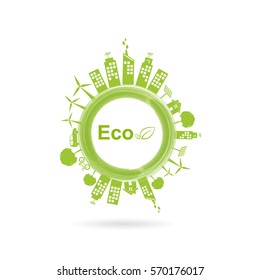 Environment saving and green city, Ecology friendly concept, vector illustration