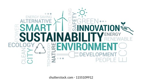 Environment, Smart Cities And Sustainability Tag Cloud With Icons And Concepts