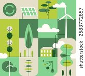 Environment, Social, Governance and sustainability development concept, geometry swamless horizontal pattern, vector banner, ecology background with flat illustration