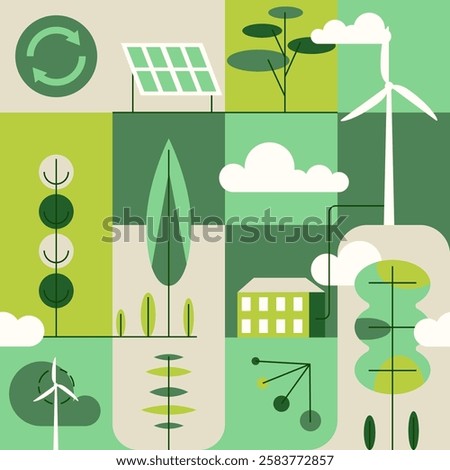 Environment, Social, Governance and sustainability development concept, geometry swamless horizontal pattern, vector banner, ecology background with flat illustration