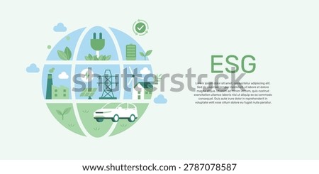 Environment, Social, Governance and sustainability development concept, banner, ecology background. ESG flat illustration.