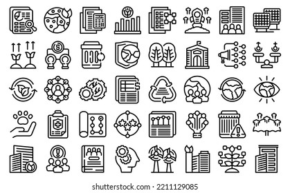 Environment social governence icons set outline vector. Esg corporate. Social ecology