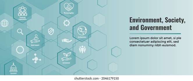Environment and Social Government Icon Set and Web Header Banner for ESG