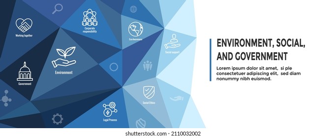 Environment and Social Government Icon Set and Web Header Banner for ESG