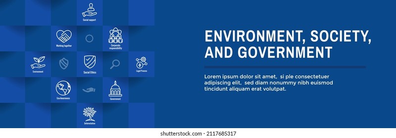 Conjunto de iconos de Medio Ambiente y Gobierno Social y Banner de encabezado web para ESG