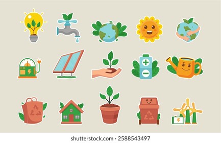 Environment sticker element vector illustration set