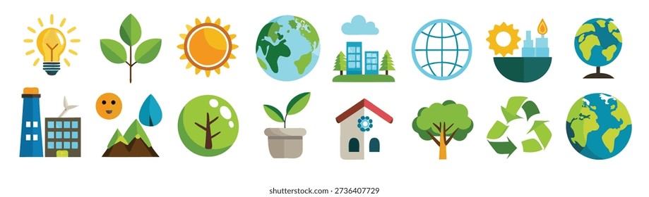 environment and sustainability icon set illustration 