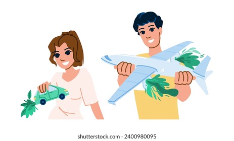 environment sustainable transportation solution  vector.  ecology power, industry technology, green nature environment sustainable transportation solution character. people flat cartoon illustration