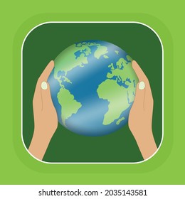 Símbolo del entorno: las manos sostienen nuestra tierra. vector