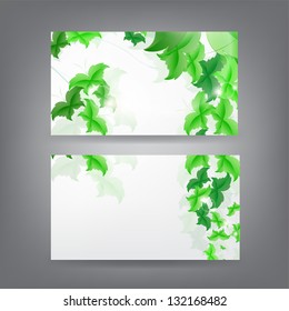 Environment theme business card template with green Butterfly leaf.. (Vector)