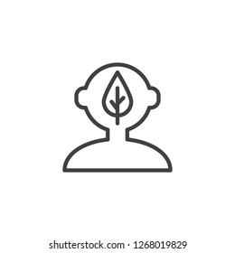 Environment think outline icon. linear style sign for mobile concept and web design. Human head with leaf simple line vector icon. Symbol, logo illustration. Pixel perfect vector graphics