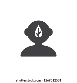 Environment think vector icon. filled flat sign for mobile concept and web design. Human head with leaf simple solid icon. Symbol, logo illustration. Pixel perfect vector graphics