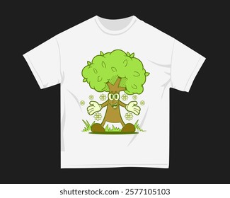 Environment t-shirt design for print, Earth day graphic tshirt. Greenery design for merchandise. Retro t shirt design for POD. Vintage clothing design.