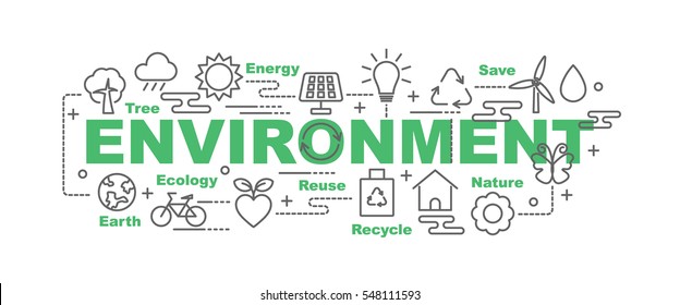 environment vector banner design concept, flat style with thin line art icons on white background
