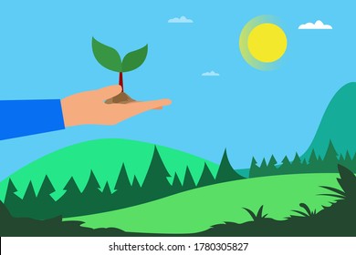 Environment vector concept: Replanting or reforestation to avoid desertification and drought