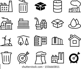 environment vector icon set such as: site, dam, containers, throw, liquid, powerhouse, cabin, house, pine, real, drum, deny, decorative, travel, petrol, can, silhouette, fossil, drip, generator