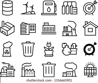 environment vector icon set such as: light, galvanized, market, abode, modern, bio, office, frame, solar, storage, estate, line, set, pump, gallon, crude, radiation, dam, radioactivity, wind, sun