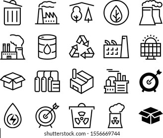 environment vector icon set such as: linear, landscape, bio, manufacturing, park, reversed, bucket, organic, fossil, logo, drop, no, dustbin, structure, spring, website, internet, economy, protection