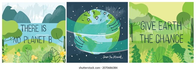 Environment vector illustrations. Renewable nature resources collection for earth sustainability. People effect on climate change.