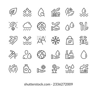 Environment. Vector line icons set. Environmental issues, renewable energy, ecology concepts. Black outline stroke symbols