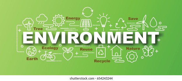 environment vector trendy banner design concept, modern style with thin line art icons on gradient colors background
