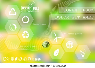 Environment. Vector web and mobile interface info graphic template. Flat corporate website design. Multifunctional media background. Editable. Options, Icon, Banner. Eco energy environmental concept.