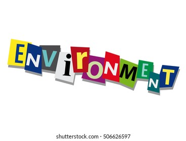 environment, word and text cut from paper, in flat design