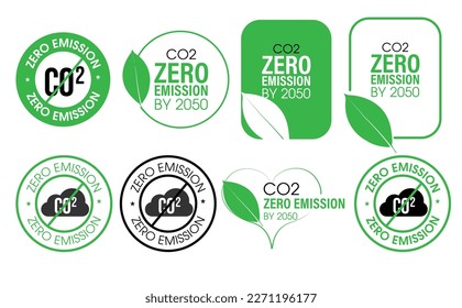 abstracto ambiental cero emisiones de CO2 para 2050. conjunto de iconos vectoriales, verde en color