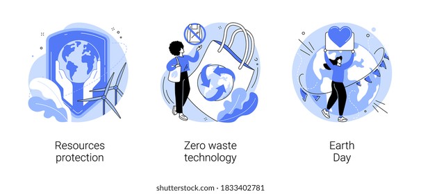 Environmental activism abstract concept vector illustration set. Resources protection, zero waste technology, Earth Day, save planet, climate change, reuse reduce recycling abstract metaphor.