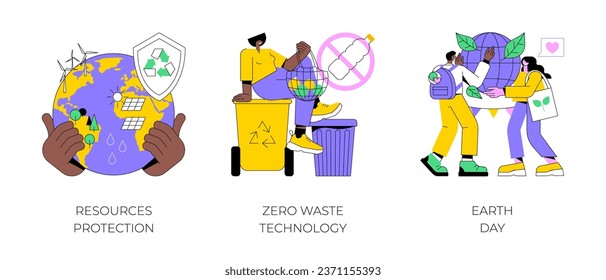 Environmental activism abstract concept vector illustration set. Resources protection, zero waste technology, Earth Day, save planet, climate change, reuse reduce recycling abstract metaphor.