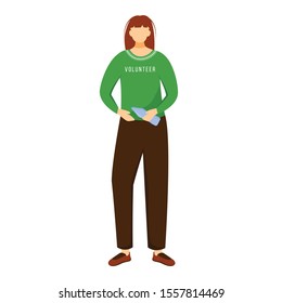 Environmental activist flat vector illustration. Volunteer holding plastic bottle isolated cartoon character on white background. Woman sorting garbage. Voluntary nature protection, waste management