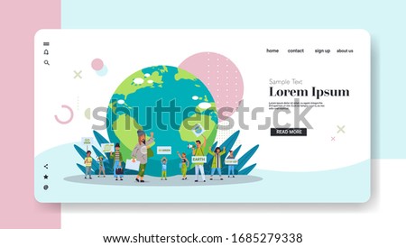 environmental activists holding posters go green save planet concept mix race protesters campaigning to protect earth demonstrating against global warming horizontal copy space full length vector