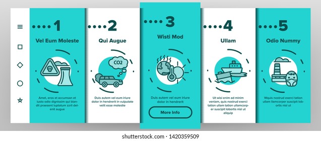 Environmental Air Pollution Vector Onboarding Mobile App Page Screen. Smog, Toxic Waste, CO2 Air Pollution Thin Line Illustration. Factory Smoke, Gas, Dust Ecosystem Danger