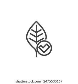Icono de línea de Aprobación ambiental. signo de estilo lineal para concepto móvil y Diseño web. Hoja con un Vector de contorno de marca de verificación. Símbolo, ilustración del logotipo. Vector gráfico