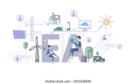 Environmental assessment, EA. Assessment of the environmental consequences. Concept vector illustration in flat style, isolated on white background.