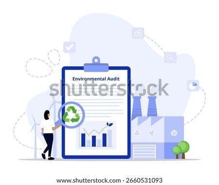 Environmental audit concept illustration. Suitable for landing page, ui, web, App intro card, editorial, flyer, and banner.