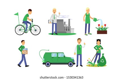 The Environmental Awareness And Caring For The Ecology Vector Illustration Set Isolated On White Background