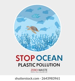 Environmental awareness concept showing the harmful effects of plastic waste in marine ecosystems.