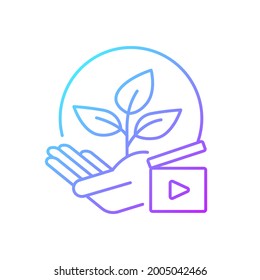 Environmental awareness videos gradient linear vector icon. Shooting footage for green activism campaign. Thin line color symbols. Modern style pictogram. Vector isolated outline drawing
