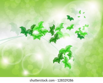 Environmental Background with green leaf butterflies on a light green background with bokeh lights.
