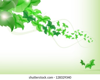 Environmental Background with green leaf butterflies on a light green background.